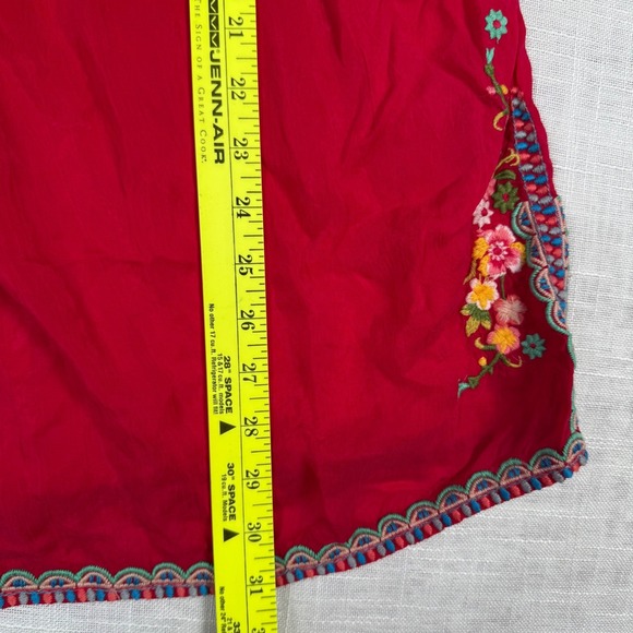 Johnny Was Vanessa M Embroidered Red Tunic Top Floral Rayon Boho Fairy Peasant - Picture 10 of 16